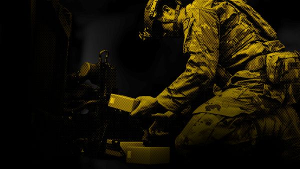 Decorative image of Soldier looking at power bank