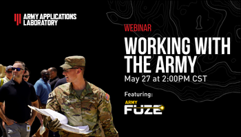 Event graphic for AAL Webinar with Army Applications Lab and Army FUZE