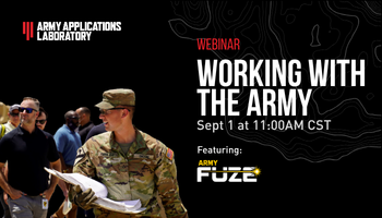 Event graphic for AAL Webinar with Army Applications Lab and Army FUZE