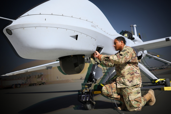 Soldier working on a drone